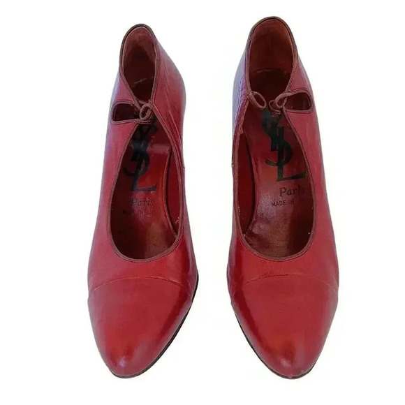 YSL Yves Saint Laurent Vintage Dark Red Leather Pumps Heels Pumps Size 8 US - Picture 2 of 13